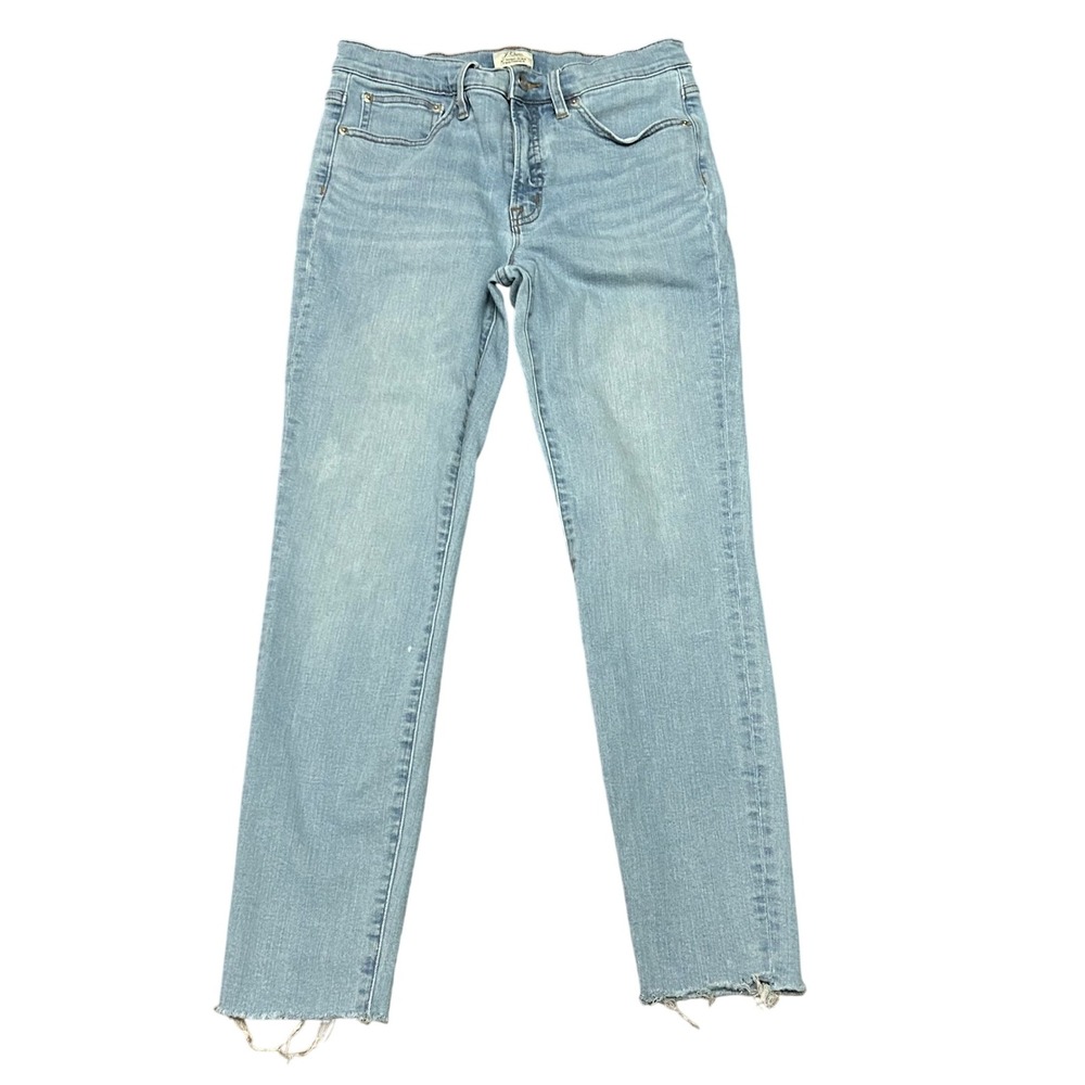 J.Crew Womens 9" High-Rise Toothpick‎ Jeans Size 28 Light Wash Raw Hem Denim